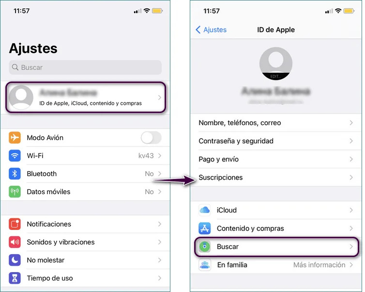 vaya a ID de Apple y haga clic en Buscar mi