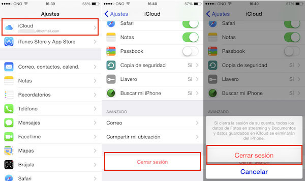 cerrar sesión en la cuenta de icloud