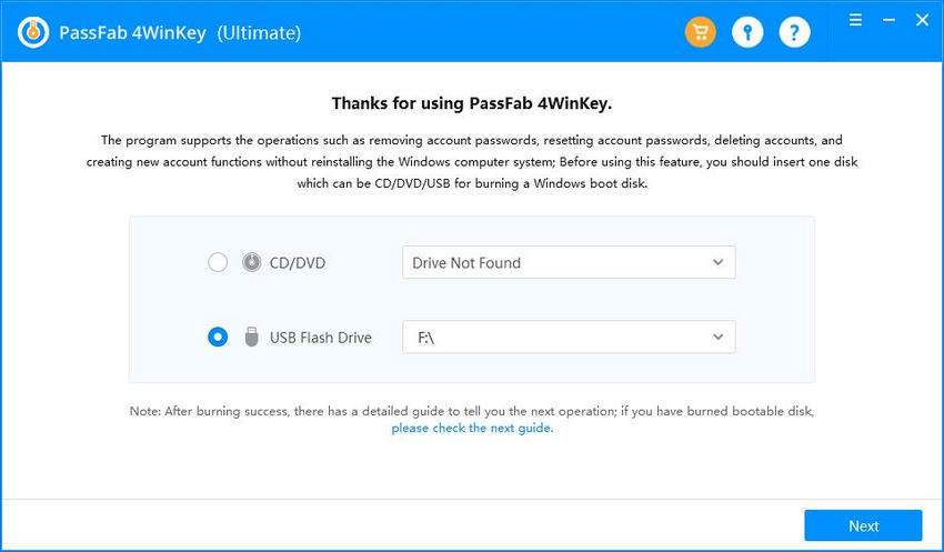elige unidad usb grabado para cambiar contraseña windows