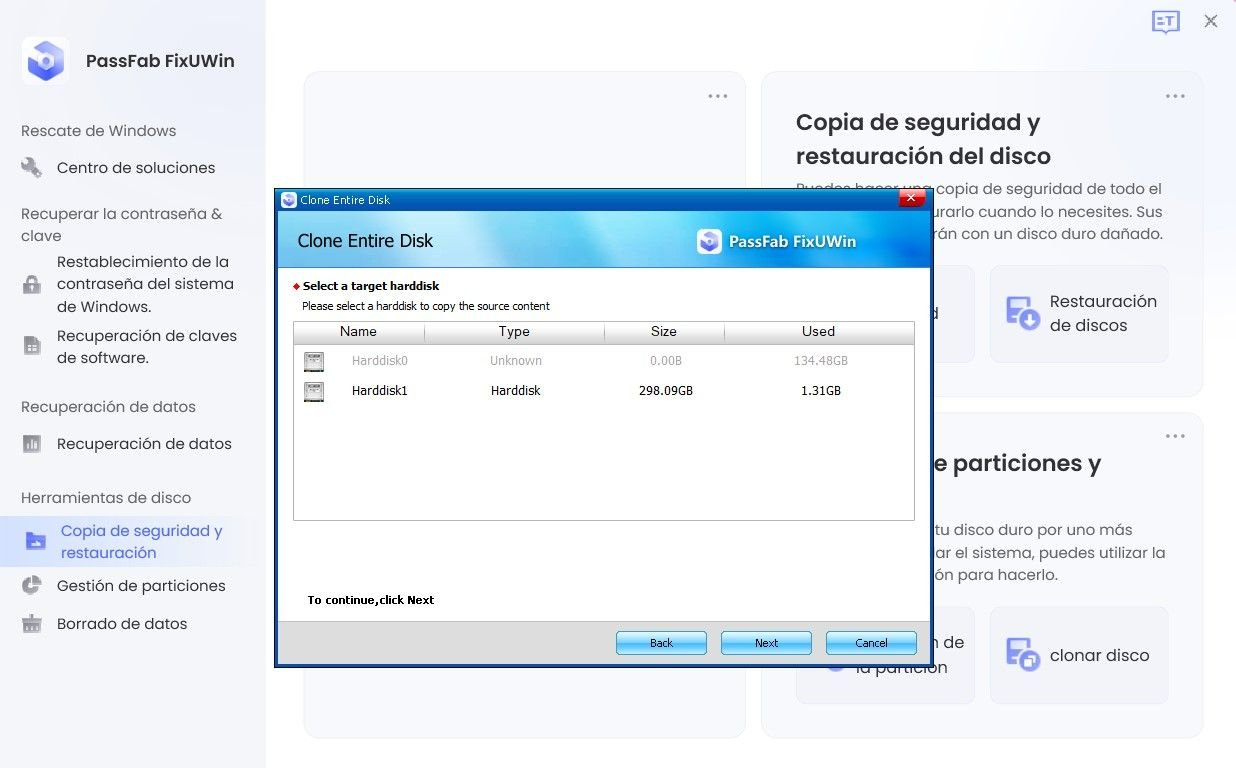 select target harddisk