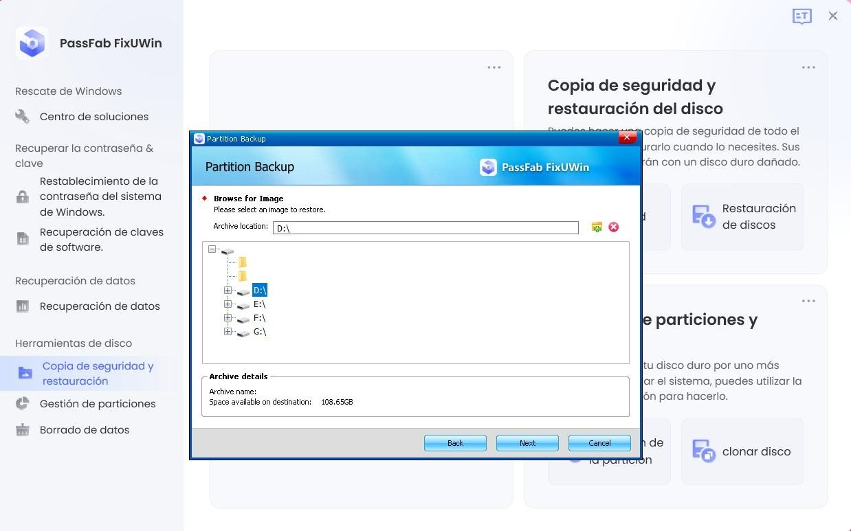 click next to backup