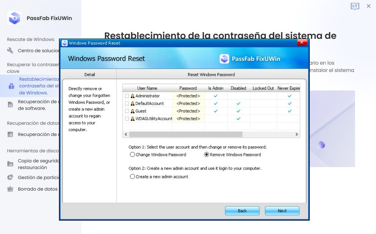 choose remove or change password
