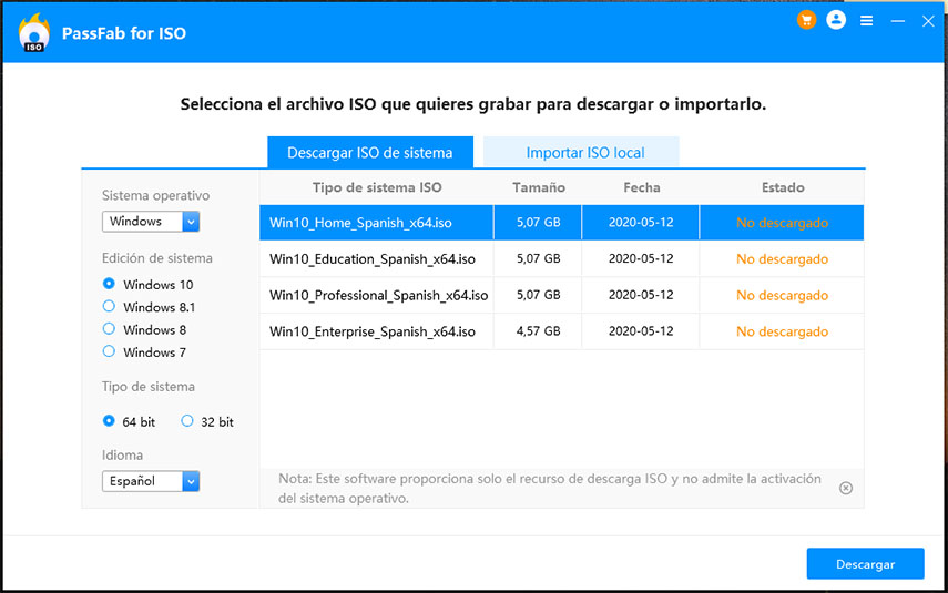 elije un archivo iso del sistema de windows y descárgalo para crear un disco de arranque