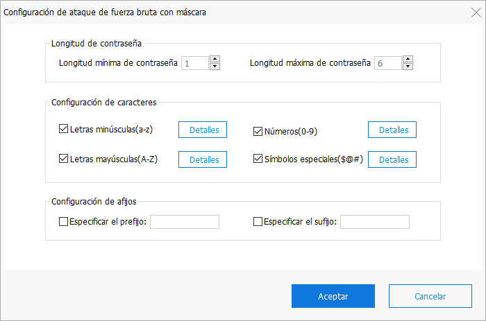 brute force with mask attack settings in passfab for zip