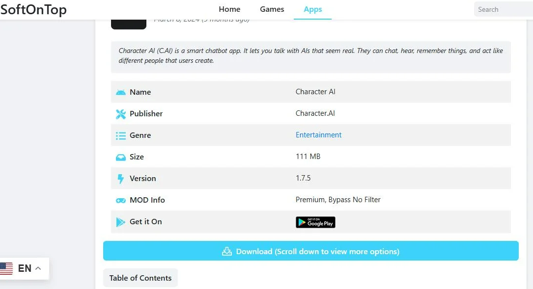Character ai softontop