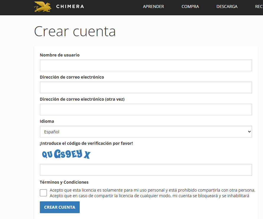 Entra en chimeratool.com/es/signup y crea tu cuenta con un correo real.