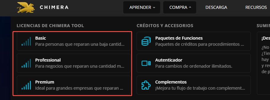 Chimera no se vende como un pago único. Es una licencia anual con tres niveles.