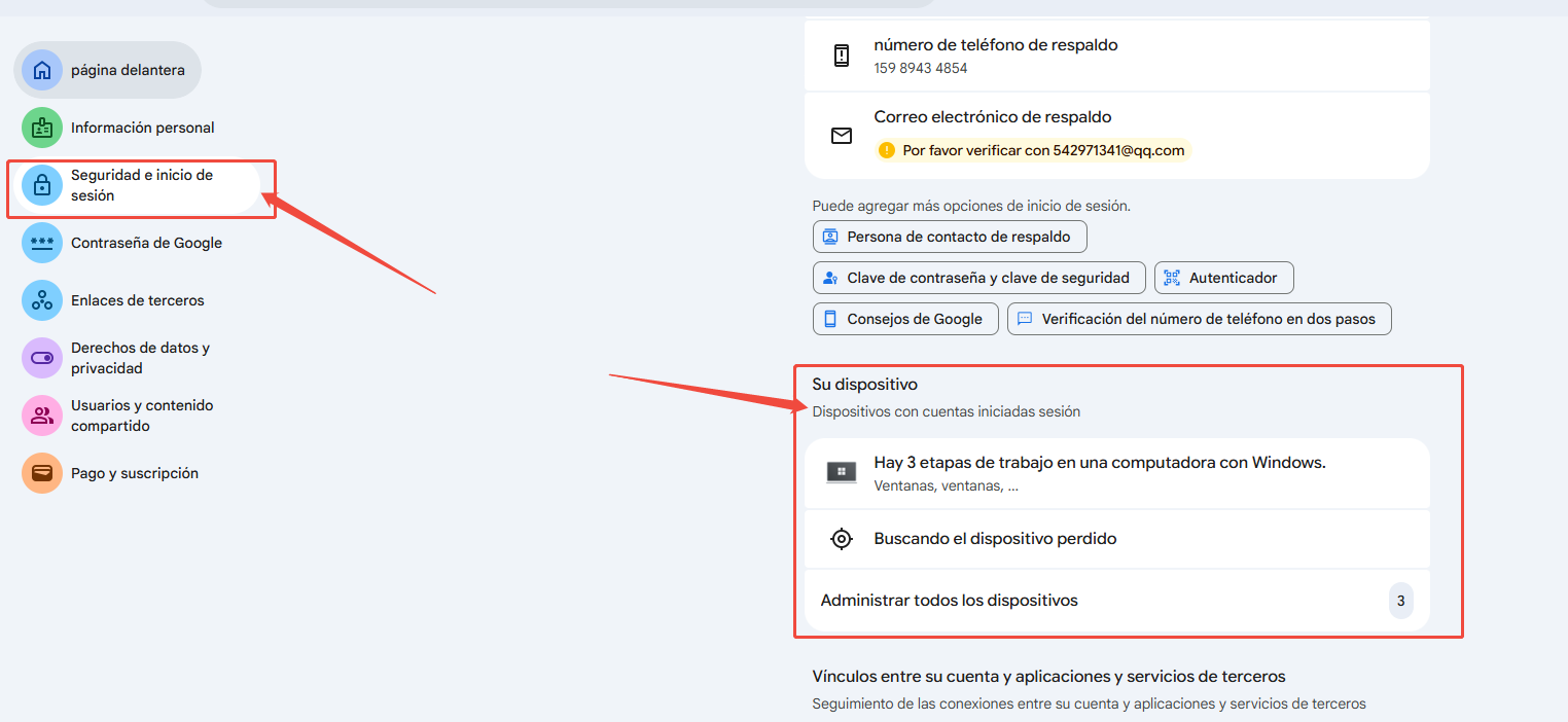 En el menú de la izquierda, haz clic en Seguridad