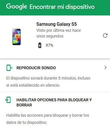 Seleccionar el dispositivo bloqueado en la lista de Encontrar mi dispositivo de Google