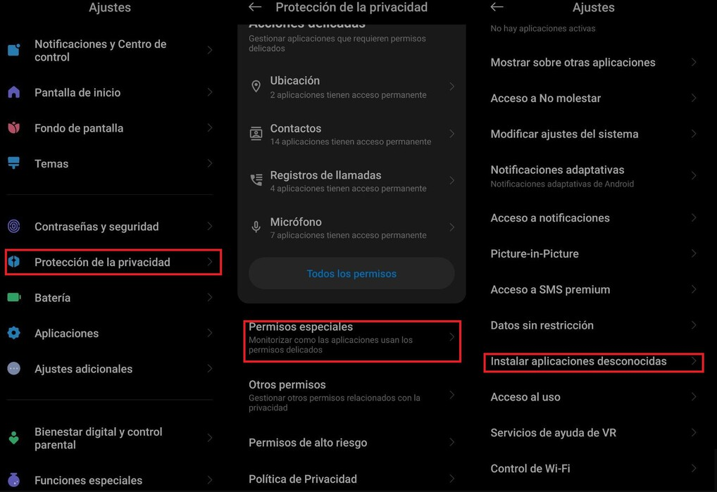 Habilitar la instalación de fuentes desconocidas