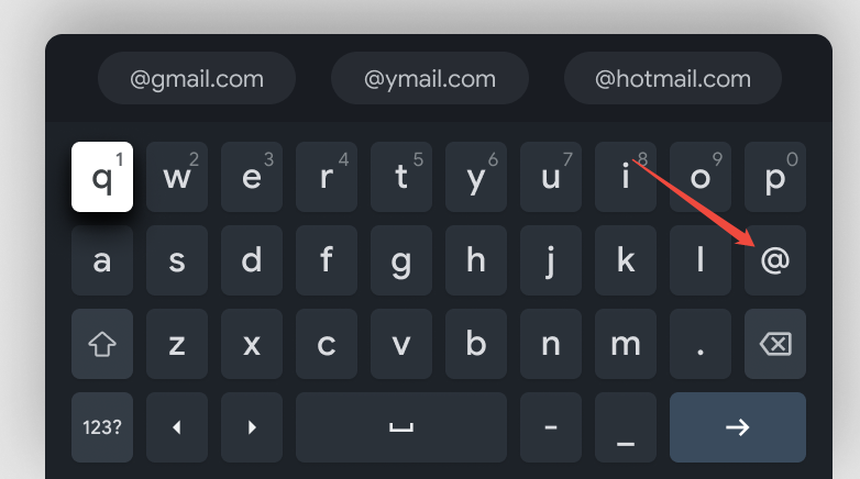 Mantén presionado el símbolo @ en el teclado hasta que aparezca un menú