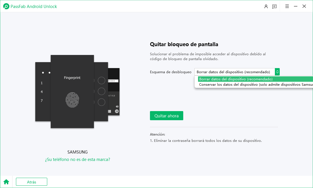 Seleccionar el Modo de Desbloqueo