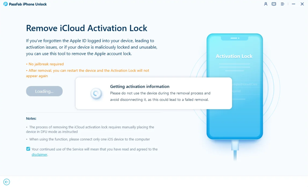 El programa leerá automáticamente la información de activación de tu dispositivo