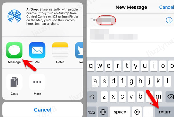 elige compartir y luego la aplicación mensajes