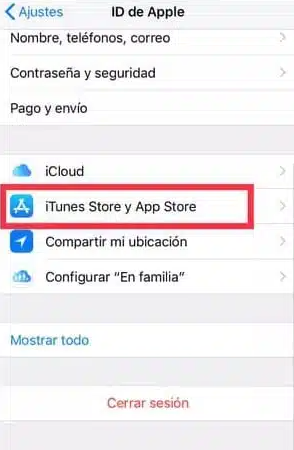 Desplázate hacia abajo y pulsa sobre iTunes Store y App Store