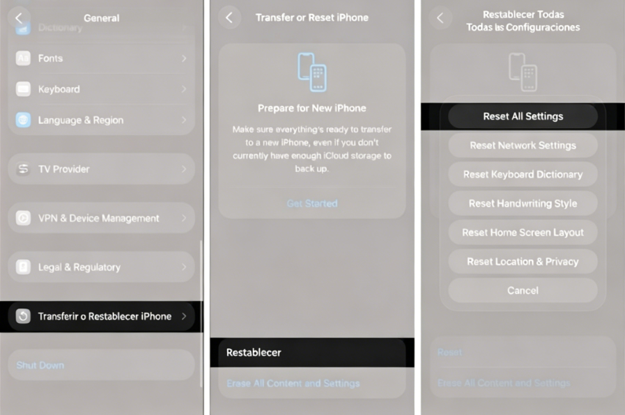 Restablecer todos los ajustes ios 27 beta