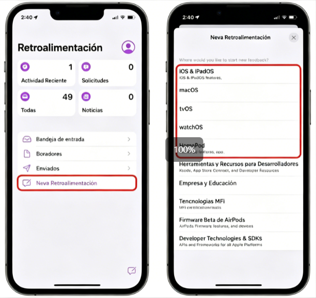 Enviar un informe a Apple ios 27 beta