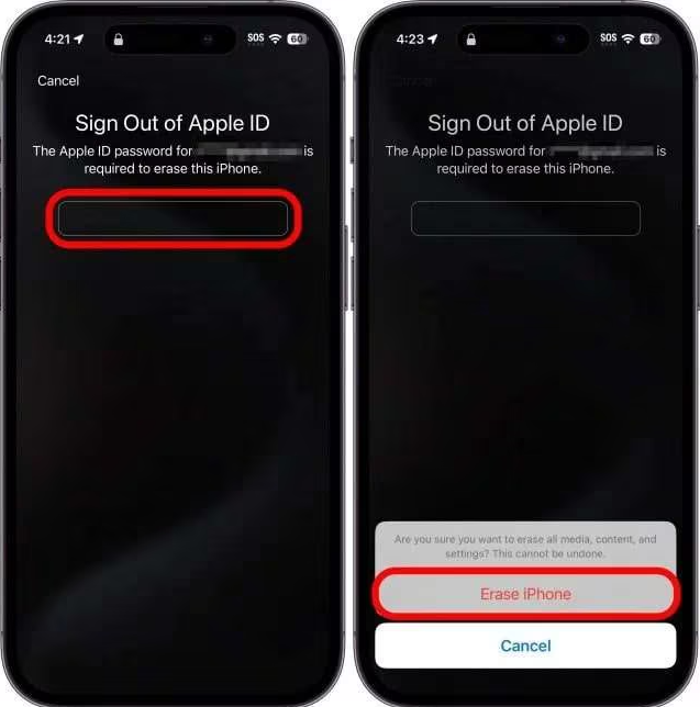 Una vez verificada la identidad, verás la opción Borrar el iPhone