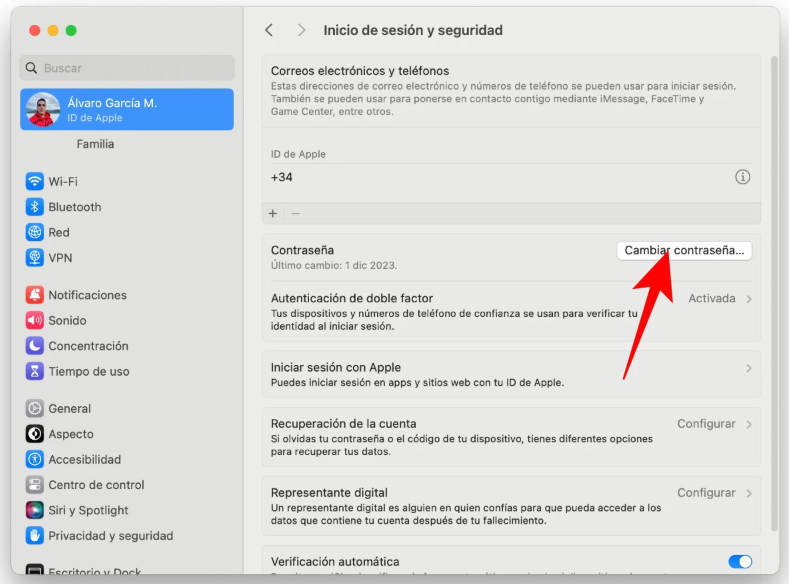 Toca Cambiar contraseña