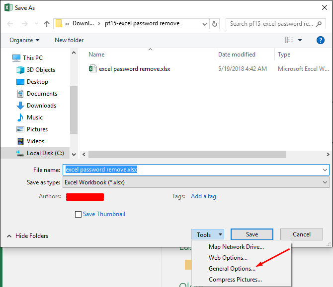 elegir opciones generales para quitar proteccion excel