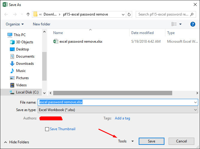haz clic en herramientas para la eliminación de contraseña excel