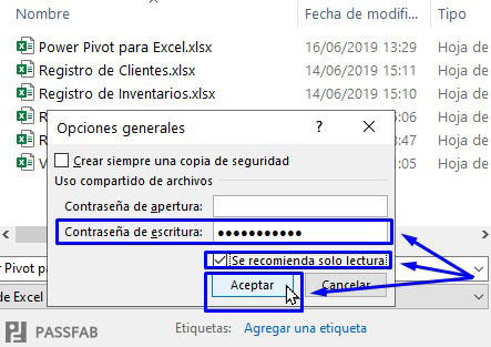 poner contrasena escritura a libro excel 2019