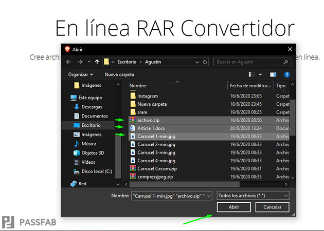 comprimir los archivos en .rar en linea