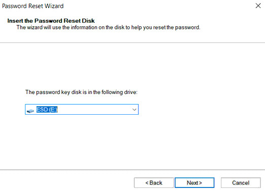 elige un disco de restablecimiento de contraseña