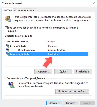 Contraseña y opciones de eliminación