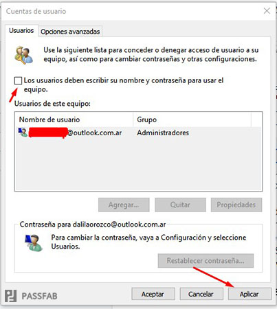 contraseña windows se restableció con éxito